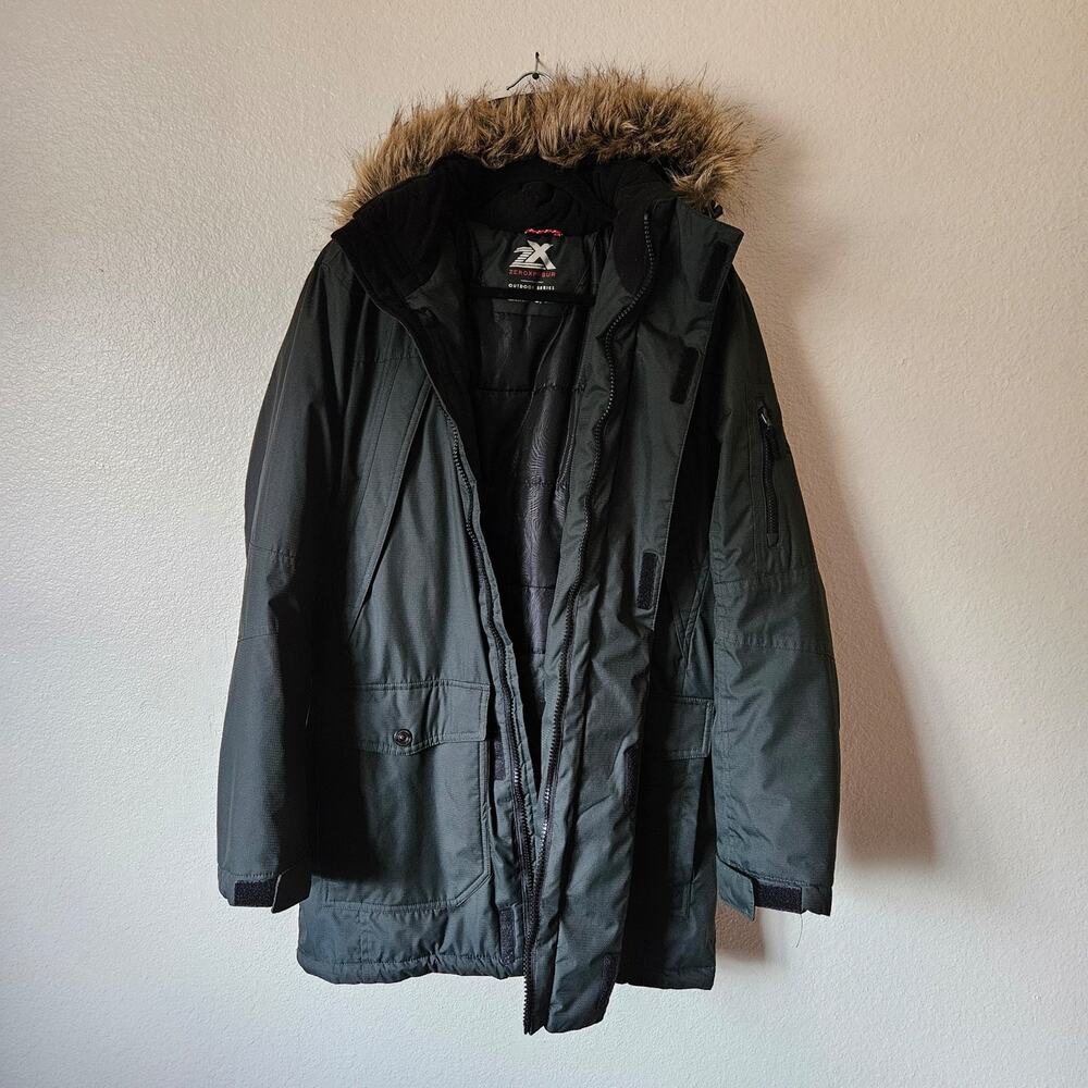 Men's Dark Green Fur Hooded Parka Jacket